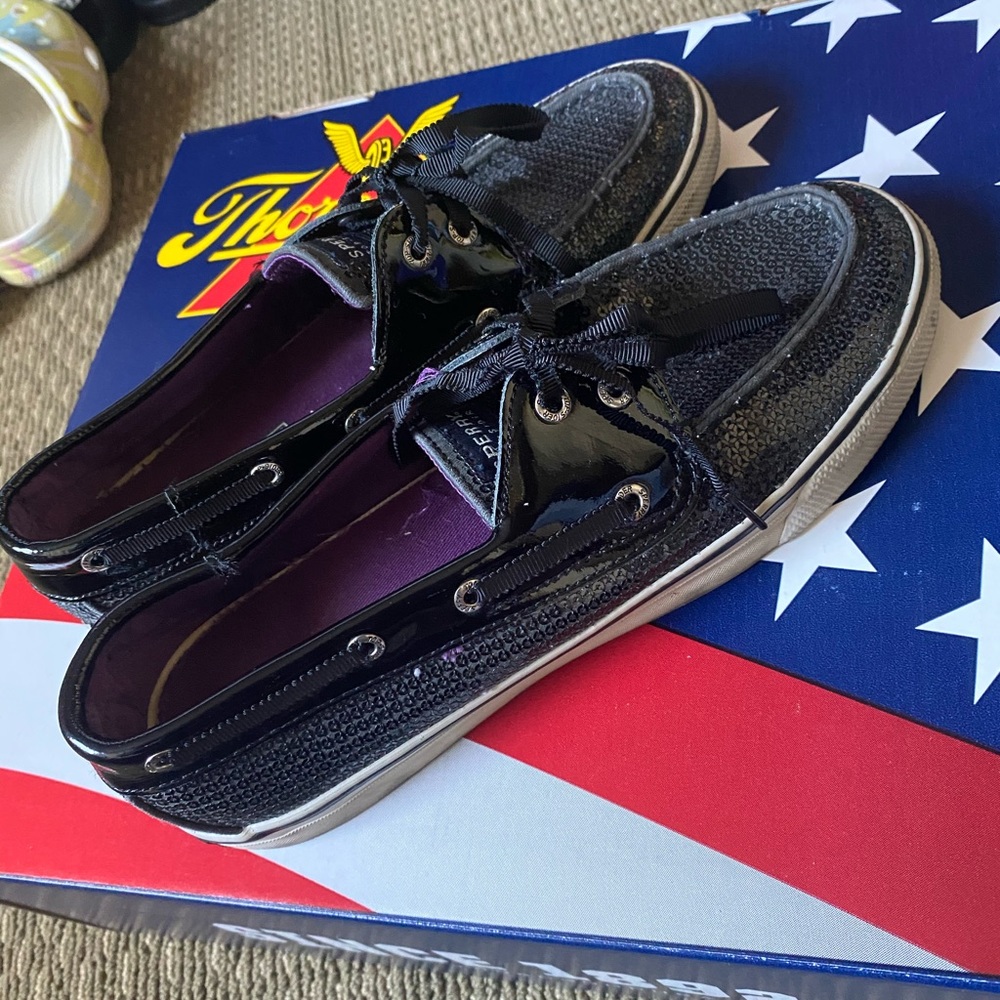 Black Sequined Sperrys